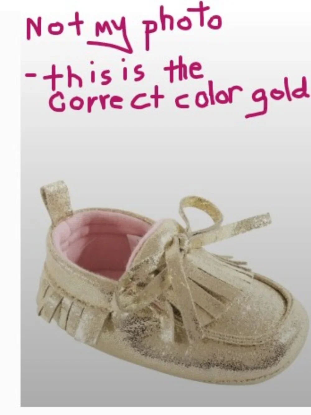 Hudson Baby Metallic Gold Toddler Girl Moccasins Pink Lining Size 6-12 Months